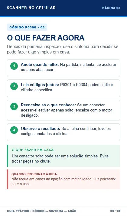 Página da apostila com passos para verificar o código P0300
