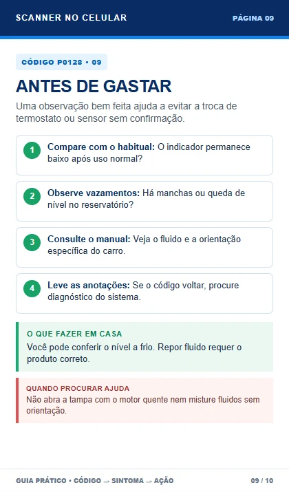 Página da apostila com verificações iniciais para o código P0128